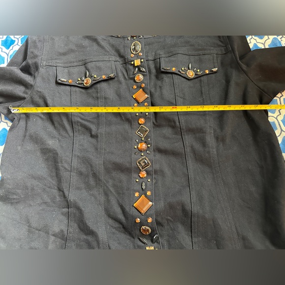 Laura Ashley bejeweled black denim jacket- sparkly goodness size XL - Picture 6 of 7